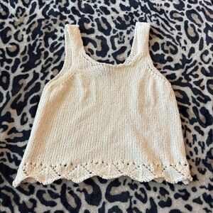 art class Cream Knit Tank with Crochet Edge